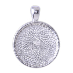 20mm Silver Round Cameo Cabochon Bezel  Base Setting Pendants Mini pendant trays 20pcs