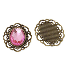 25*29mm Oval Pendant tray with 13*18mm Oval pink Acrylic Stone,20 Pieces/lot
