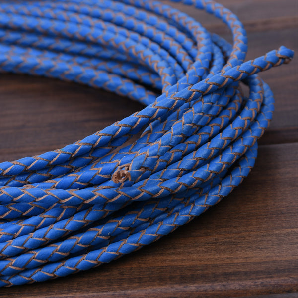 3.5mm Thickness Light Blue Braided Leather Cord,Sold 10M/Roll