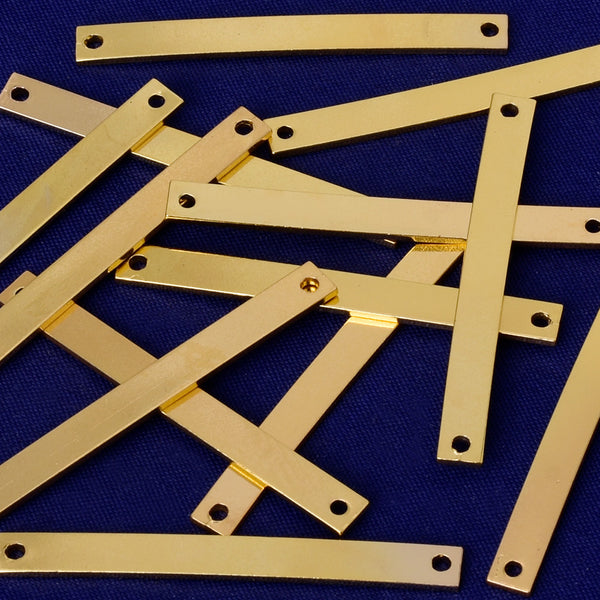 About 4*40mm tibetara® Brass Easy use stamp Bar Pendant Bar Connector blanks with 2 holes Wholesale Charms plated gold 20pcs