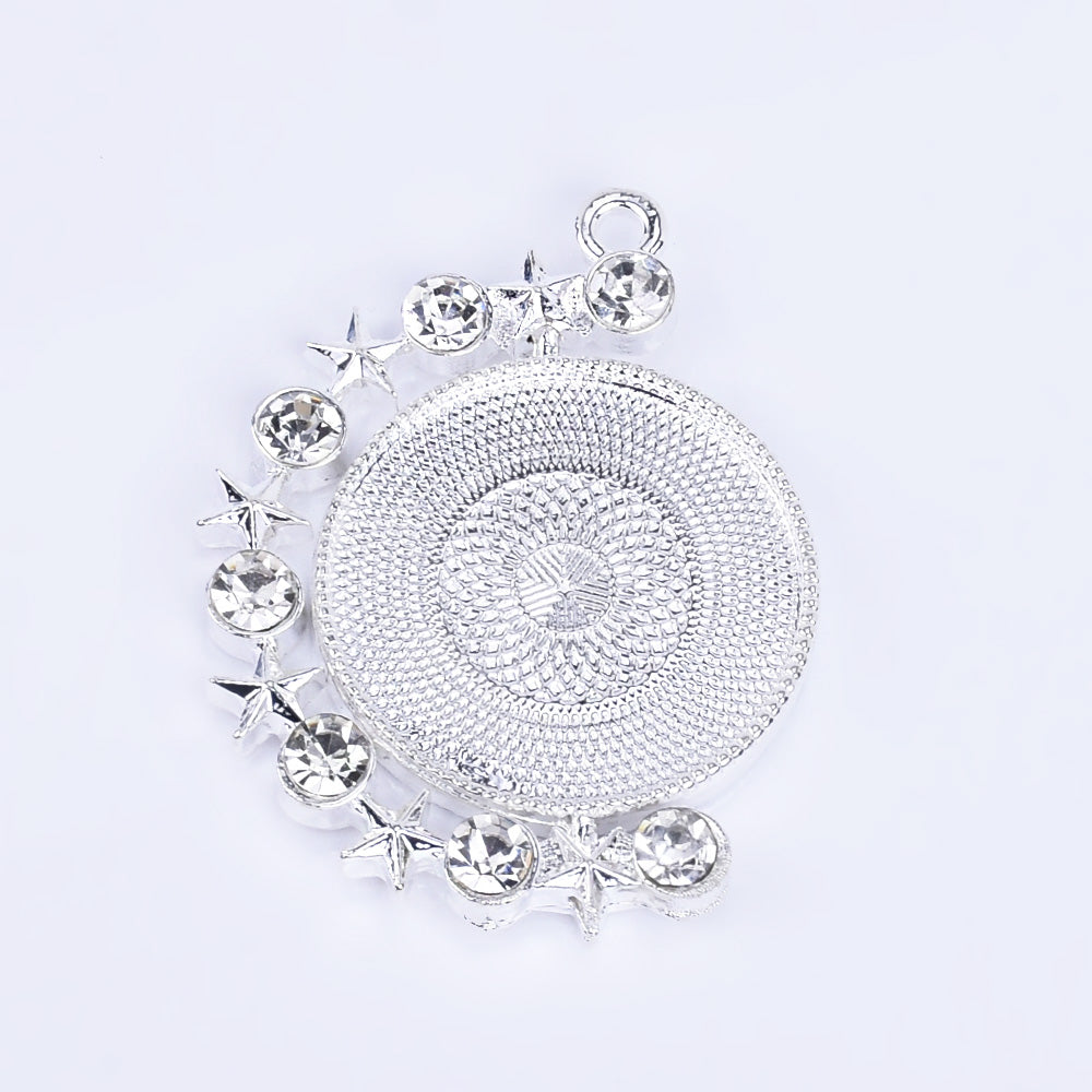 20mm Zinc alloy Round Pendant Tray Double Side Round Pendant Blanks with Rhinestones Blank Settings Wholesale plated silver 10pcs