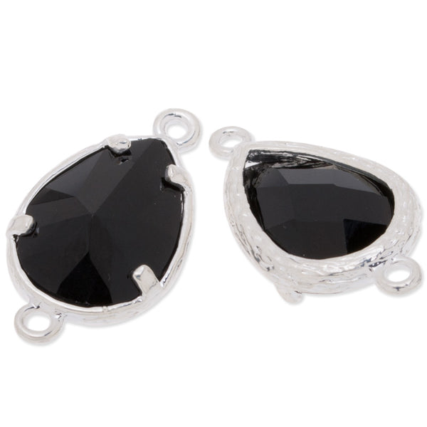 11.5x21mm framed glass,metal framed glass,Faceted glass,black,connectors,gemstone bezel,Sold 5pcs/lot