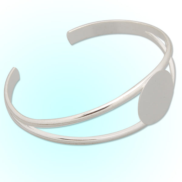 Bracelet Setting With 20MM  Flat Round Pad,Cuff,Adjustable,Silver Plated,Lead Free And Nickel Free,Sold 10PCS Per Lot