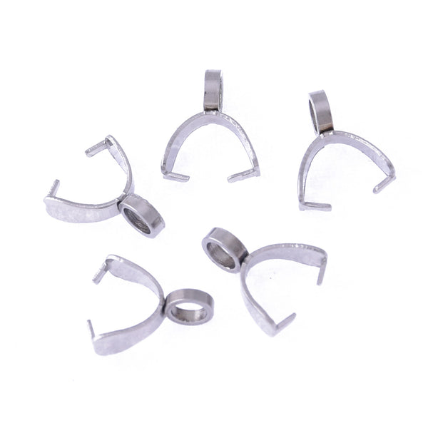 9x2.5x2.5mm Stainless Steel Silver Tone Pinch Bails, Bail Connector Findings Snap on Bails Leather Cord Bails 20PCS