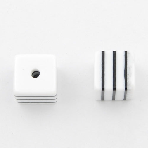 8mm*8mm*8mm Bright White and Black Striped  Cube Plastic Beads,hole size 1.8mm,sold 500pcs per pkg