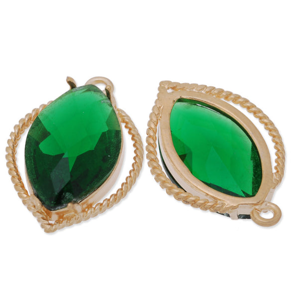 13x19mm matt gold plated framed glass,Faceted glass,Marquise,connectors,gemstone bezel,5 pieces/lot