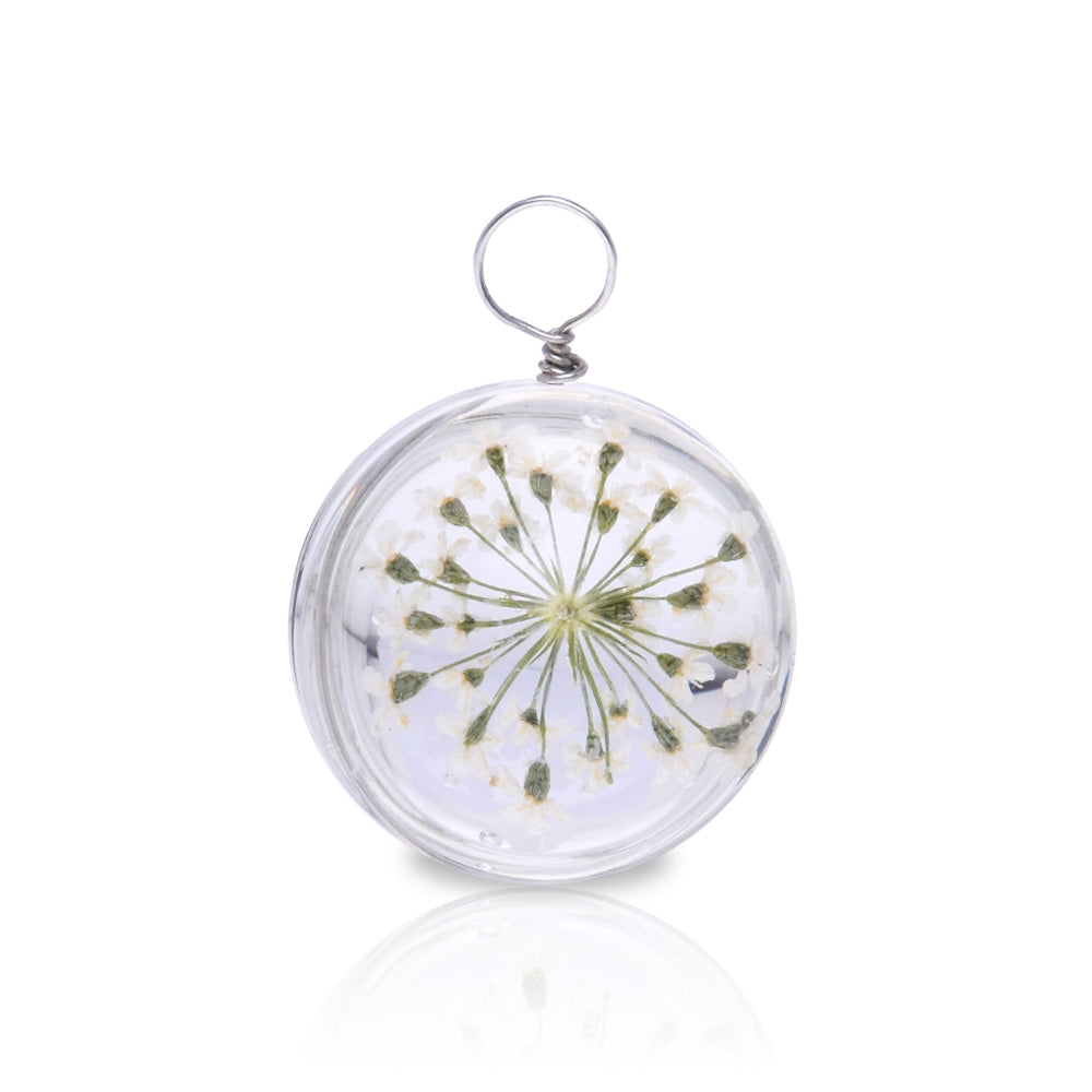 Natural Real Dried Flower Pendant Round Glass Locket Pendant, Real Pressed Flower Glass Dome Pendant Botanical Jewelry 10pcs