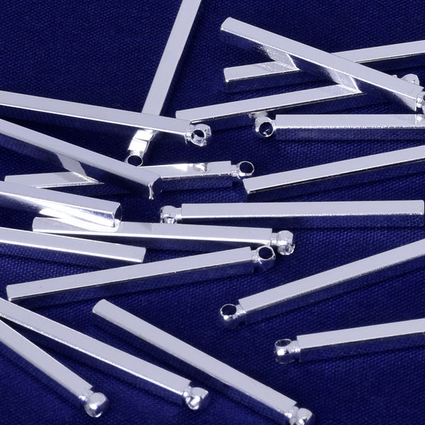 About 2*25mm tibetara® Brass 4 sided Blank Bar necklace Personalized Stamping Bar Name Plated thickness 2.2mm plated silver 20pcs