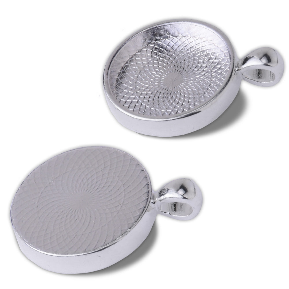 16mm Silver Round Cameo Cabochon Bezel  Base Setting Pendants Mini pendant trays 20pcs