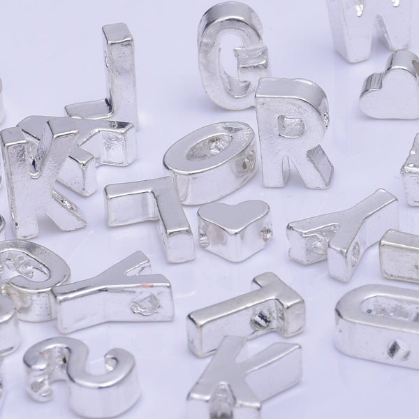 Silver Alloy Letter Pendant Charm Alphabet Initial Charm letter necklace bracelet diy accessories " W " 10*6.5*3.5mm 10pcs