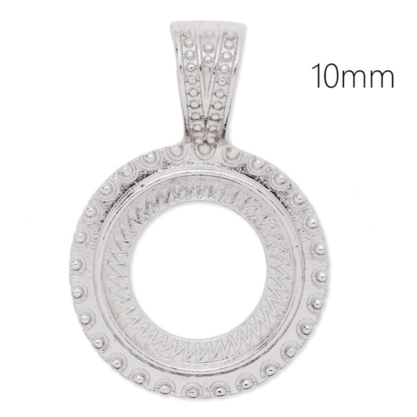 10mm Round Imitation Rhodium Plated Rope Style Cabochon Cab Pendant Setting,20pcs/lot