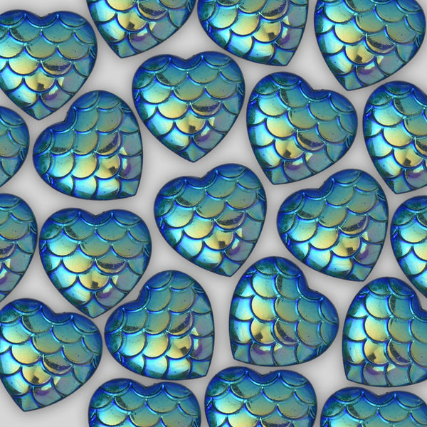 12mm Heart Resin Mermaid Cabochons AB Iridescent Mermaids Cabochon,Resin Decoden Cabochon blue