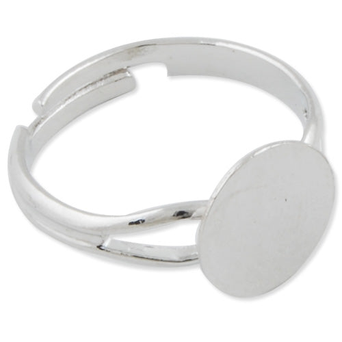Imitation Rhodium  plated Adjustable Ring Blanks Base With 10MM Blank Pad,Sold 50PCS Per Package
