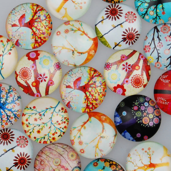 25MM Round pattern glass cabochons with mixed cartoon tree,colorful photo glass cabochon,flat back,thickness 7mm,20 pieces/lot
