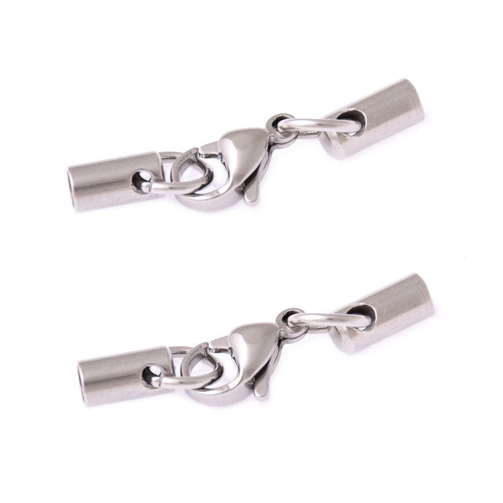 2.5mm Round Leather Cord Ends,Stainless Steel Bracelet Ends Bead Caps With Lobster Clasp DIY Jewelry Crafts Findings 10pcs