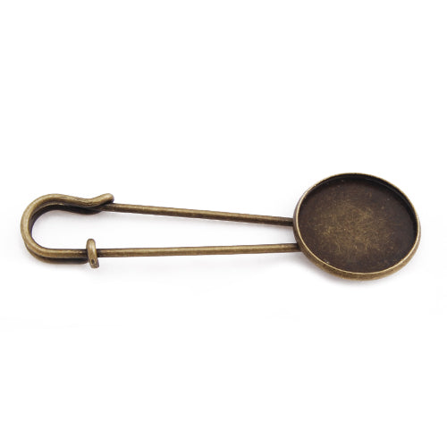 57MM Length Antique Bronze Plated Copper Brooch blank,with 20mm Round Bezel,fit 20mm glass cabochon,sold 20pcs per pkg