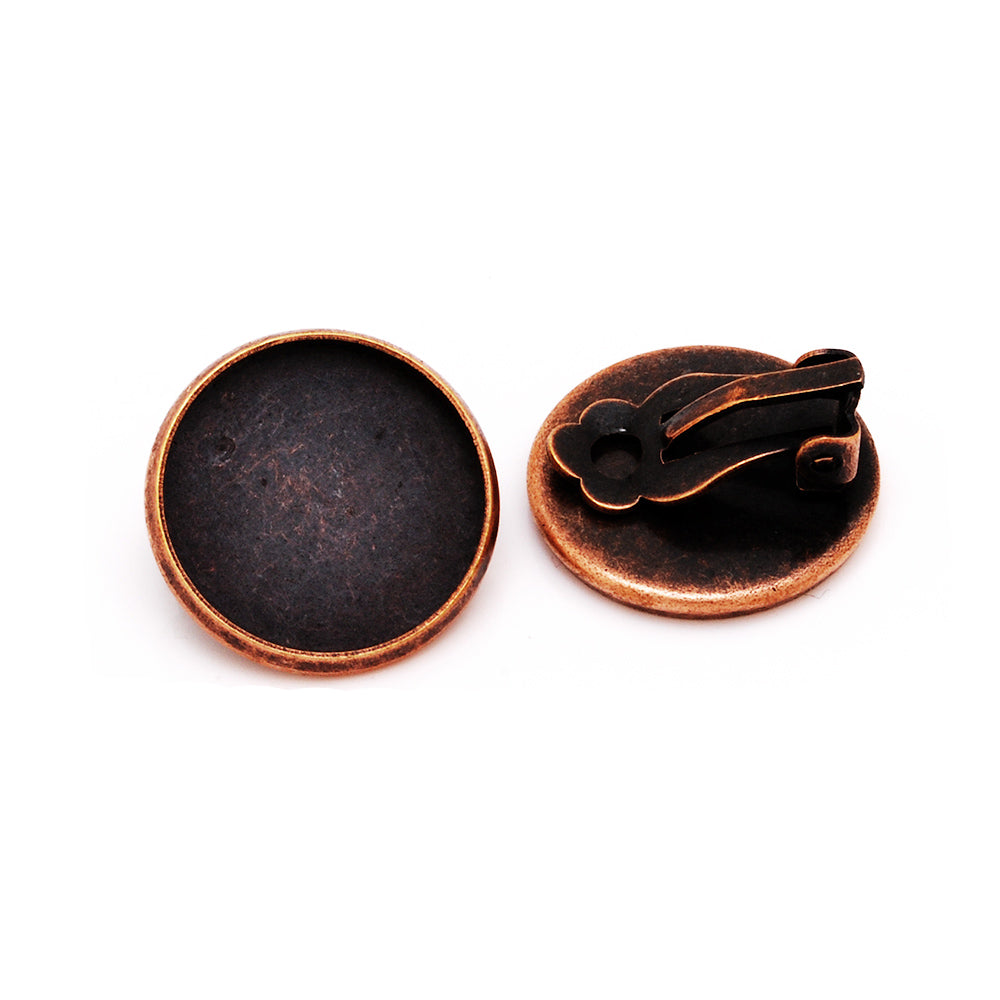 16mm Round Antique Copper Metal Blank Earring Clip Base,Earring Clip Blanks,Cabochon base earring clip,sold 50pcs/lot