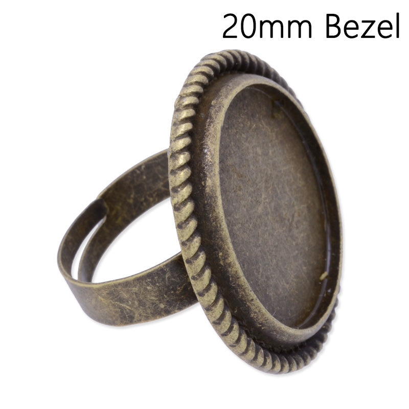 Adjustable Ring with 20mm(inside) Round edge bezel,Zinc Alloy filled,Antique bronze plated,20pcs/lot
