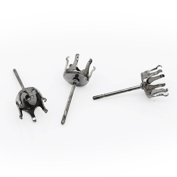 Suitable for ss28(6mm)   Metal Black Round Jewelry Earring Settings,Crown Claw Setting Earring Stud Blanks,Metal,20pcs/lot