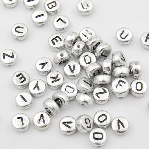 4*7MM Dish Metalized Alphabet Acrylic Beads,Sold per PKG of 3600 PCS,A~Z available