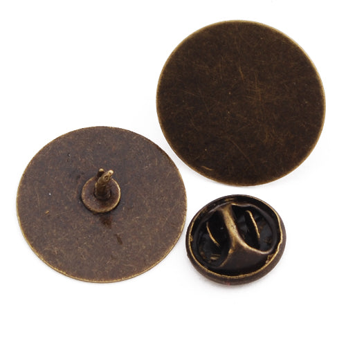 20mm Antique Bronze Plated Copper Cameo Brooch back,Tie Tac Clutch with 20mm Round Bezel Cup,sold 20pcs per pkg