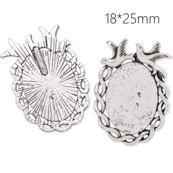 Antique Silver swallow pendant tray with 18x25mm oval bezel,hook in the back,20pcs/lot