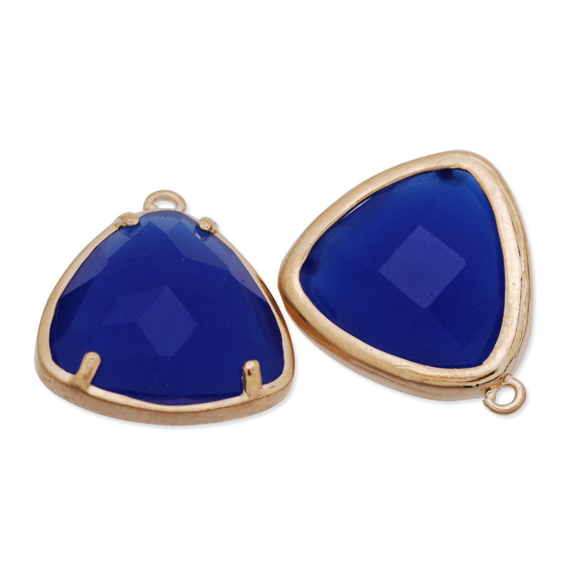 15x15mm matt gold plated framed glass,Faceted glass,royal blue,connectors,gemstone bezel,Sold 5pcs/lot