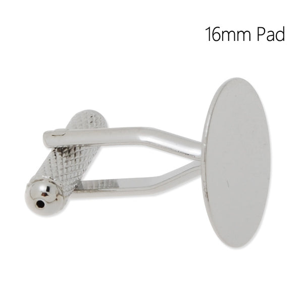 Cufflink Blanks with a 16mm Pad,Brass filled,Nickel plated,20 Pieces/lot