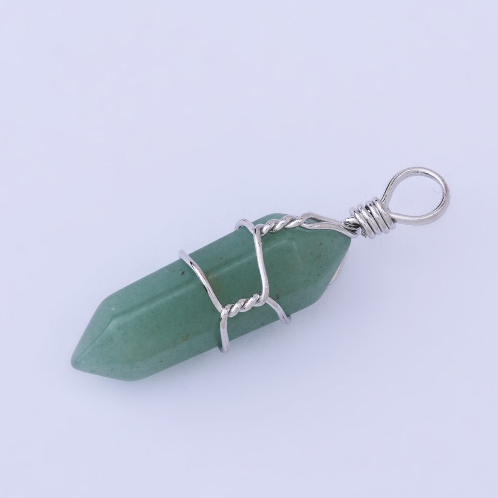Hexagonal Natural Quartz Crystal Hexagonal Point Chakra Gemstone Pendant Reiki for Necklace-aventurine 1PCS