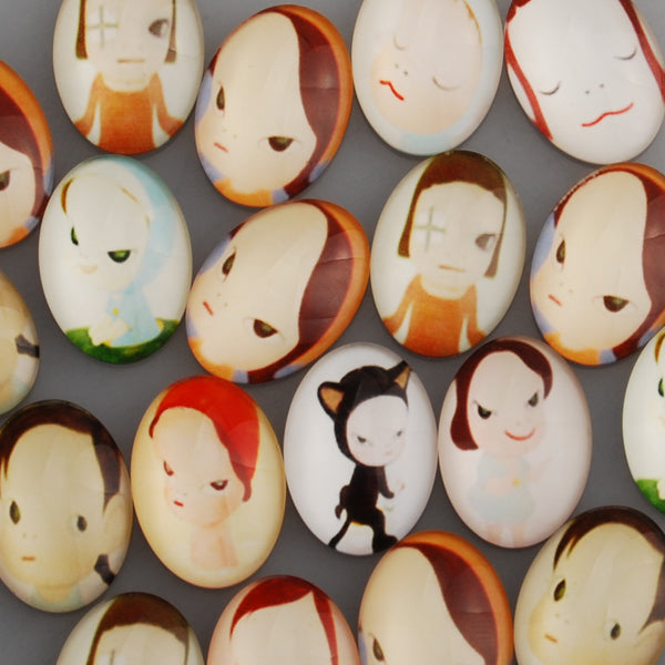 18*25mm Oval transparent pattern glass cabochons with mixed cute girls,flat back,thickness 6mm, 20 pieces/lot