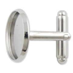 Rhodium Plated Cufflink Blanks with round bezel setting match 16mm cabochon