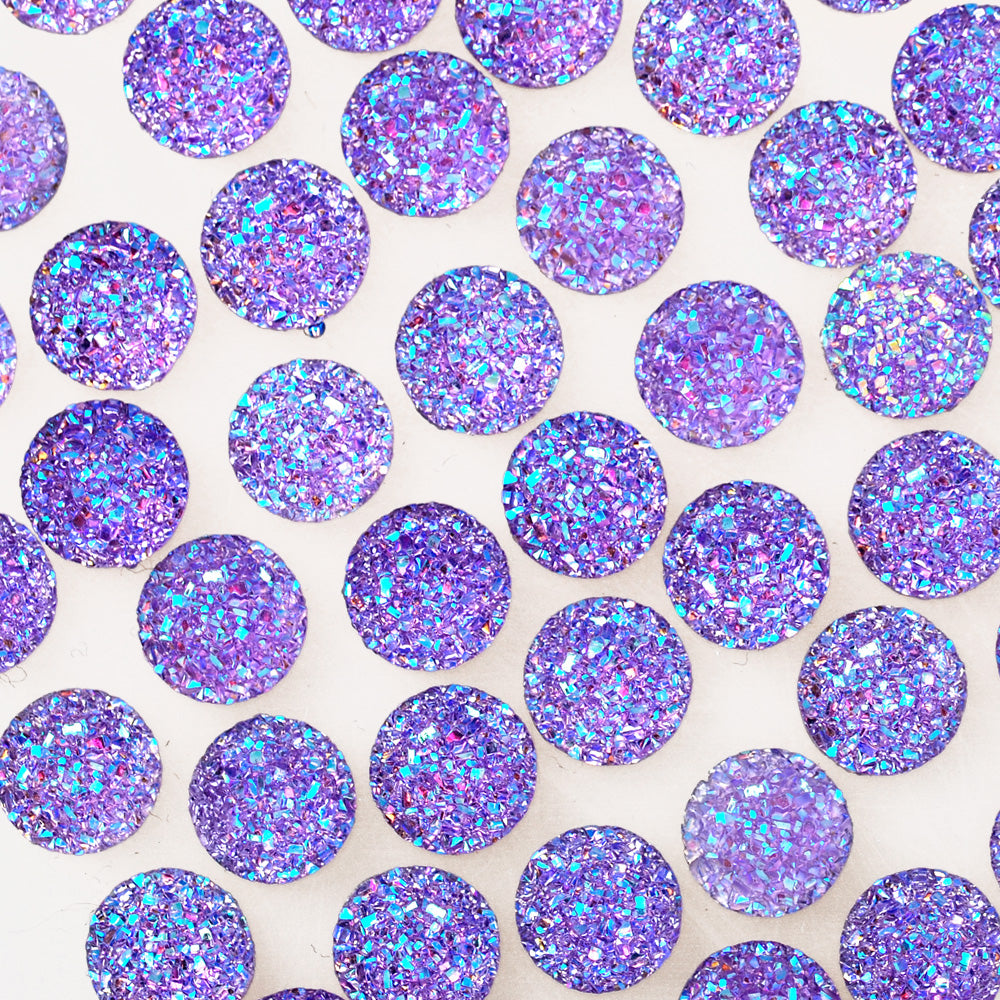 100 Light Purple  Round Litter Resin Cabochons Druzy Studs Mermaid Deco Jewelry Findings 12mm