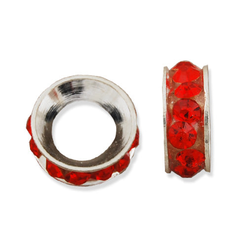 12 MM Diameter Rhinestone Spacer Beads,Red Rhinestone,Brass,Golden Plated,Thick About 5MM,Sold 20 PCS Per Package