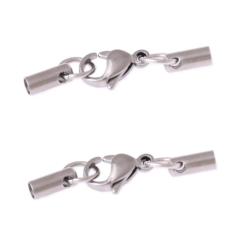 3mm Round Leather Cord Ends,Stainless Steel Bracelet Ends Bead Caps With Lobster Clasp DIY Jewelry Crafts Findings 10pcs