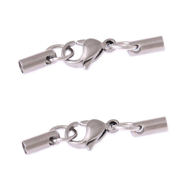 3mm Round Leather Cord Ends,Stainless Steel Bracelet Ends Bead Caps With Lobster Clasp DIY Jewelry Crafts Findings 10pcs