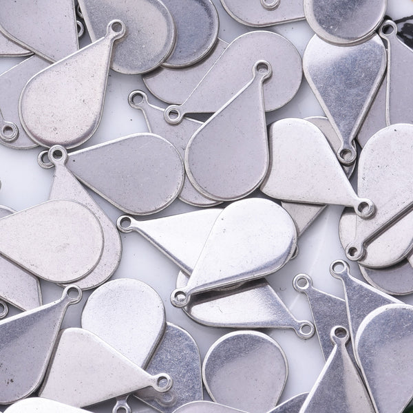 20 Stainless Steel Teardrop Charm Pendant Blanks Stamping Tag Blank Charms about 18.5mm