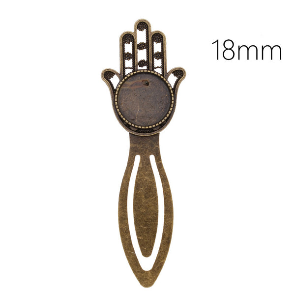 High Quality Vintage Antiqued Bronze palm Bookmark with 18mm Round Bezel,length:91mm,10pcs/lot
