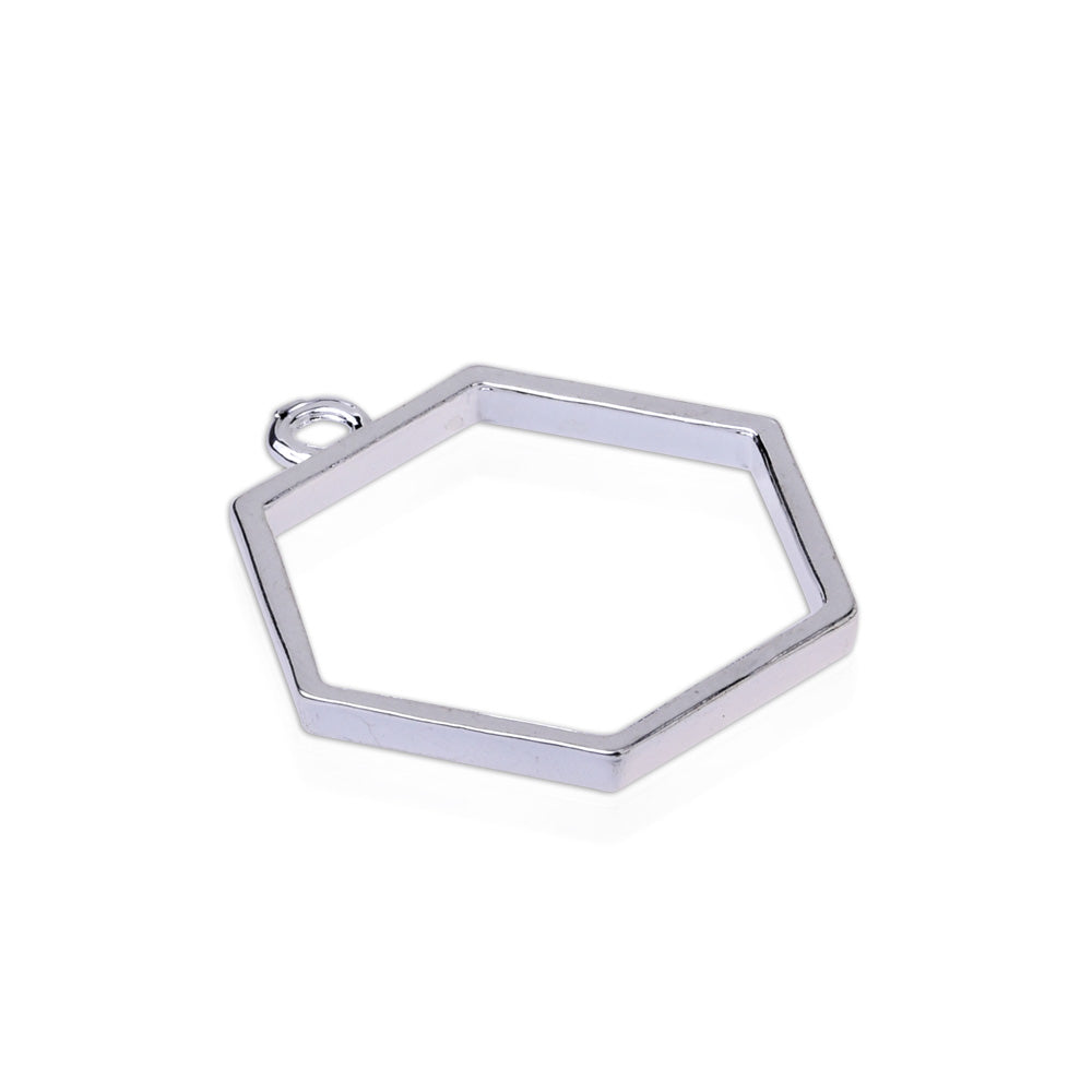 13x14.5mm Hexagon Open Back Bezels Pendants for Necklace Earrings Back Frame Silver,20 pcs