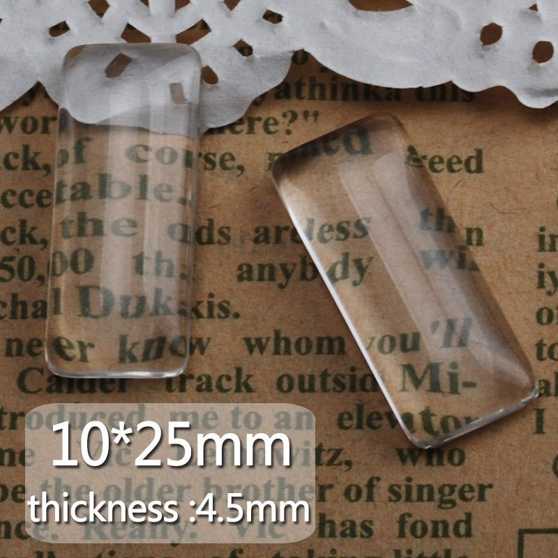 10x25MM rectangular Clear filleted corner glass cabochon,flat back,thickness 4.5MM,50 pieces/lot