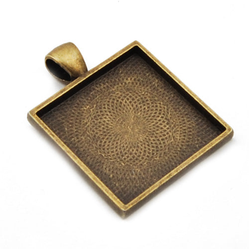 25MM Antique Bronze Square Cameo Cabochon Base Setting Pendants ,Sold 20 Pcs per pkg