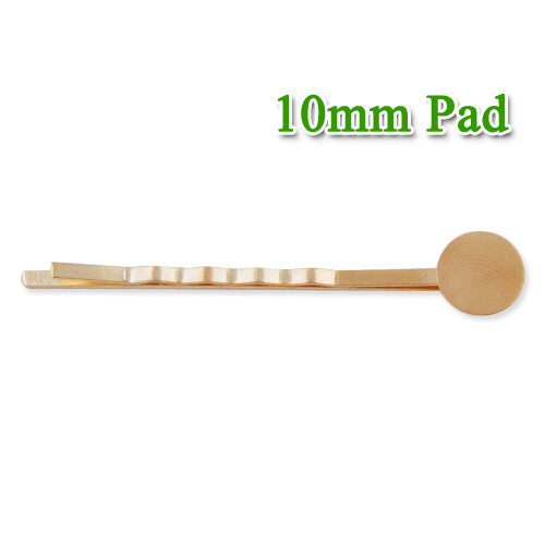 55*10MM Rose Gold Plated Bobby Pin With pad,fit 10mm glass cabochon,sold 50pcs per package