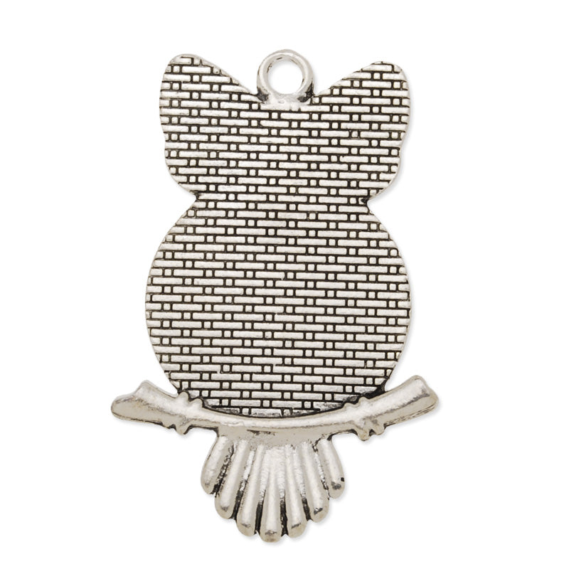 Ancient Silver Owl Pendant Base with 20mm Round Blank Bezel,Blank Jewelry Tray for Glass Cabochon,Zinc alloy filled,20pcs/lot