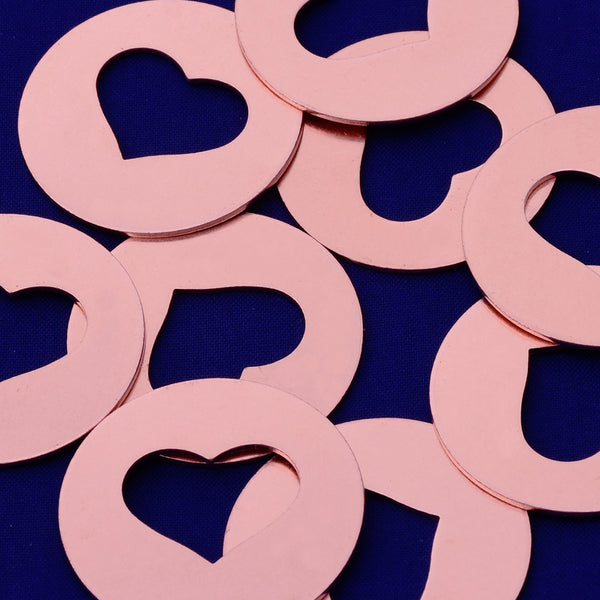 20pcs about 1 1/4" tibetara® Copper Love Heart Hole Stamping supplies Metal Blank Fantastic Shine 18 Gauges