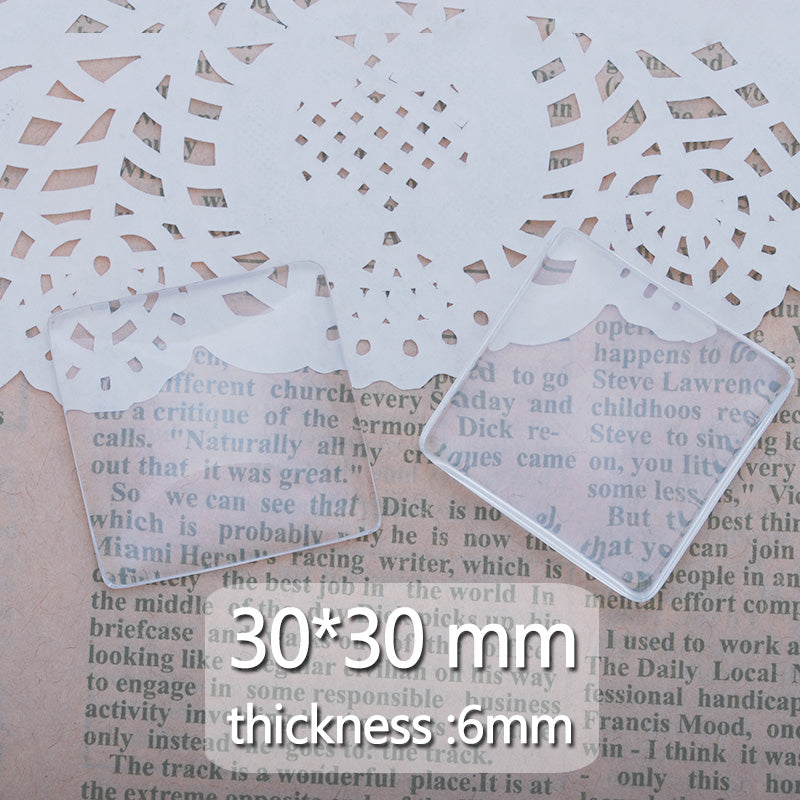 30x30mm Square clear glass cabochon for pendant trays,Thickness about 6mm,20pcs/lot