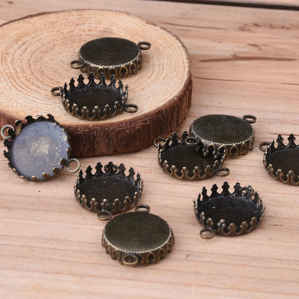 15MM Round Double Hanging Bracelet bezel,Antique Bronze  Plated,Lead Free And Nickel Free,Sold 50PCS Per Pkg