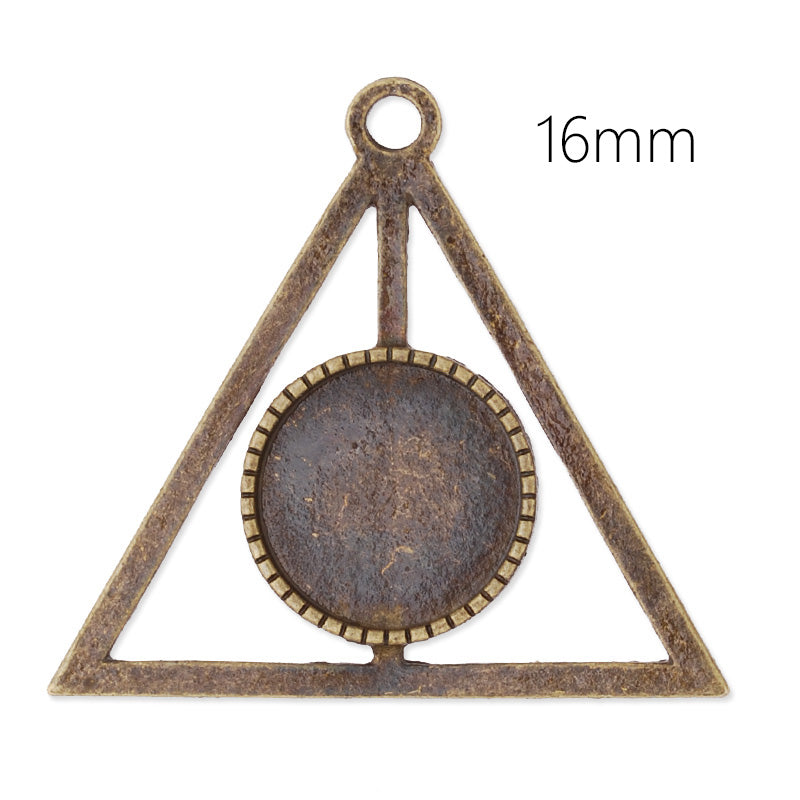 Triangle pendant tray with 16mm round bezel,zinc alloy filled,antique bronze plated,20pcs/lot