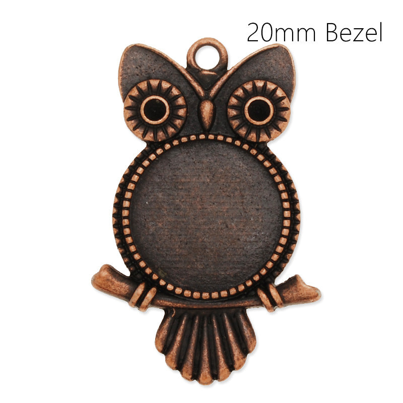 Antique Copper Owl Pendant Tray with 20mm Round Blank Bezel,Jewelry Accessories,zinc alloy filled,20pcs/lot