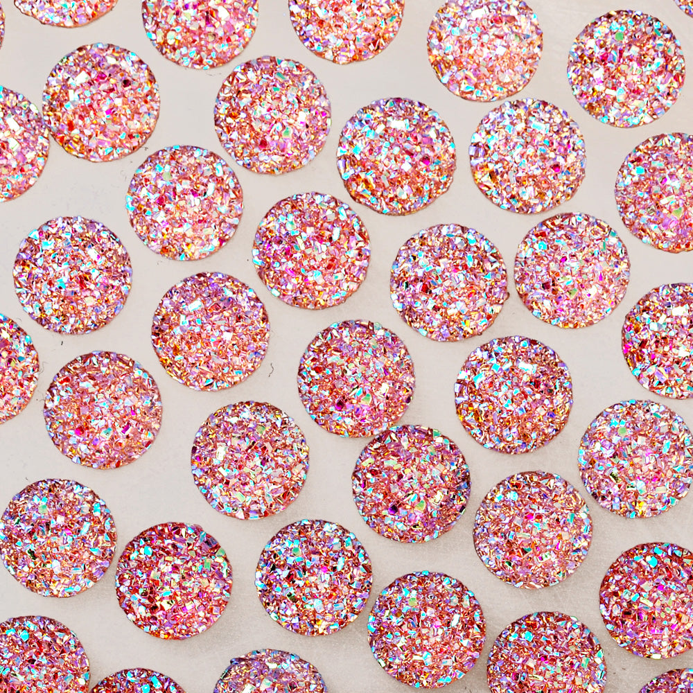 100 Light Pink  Round Litter Resin Cabochons Druzy Studs Mermaid Deco Jewelry Findings 12mm