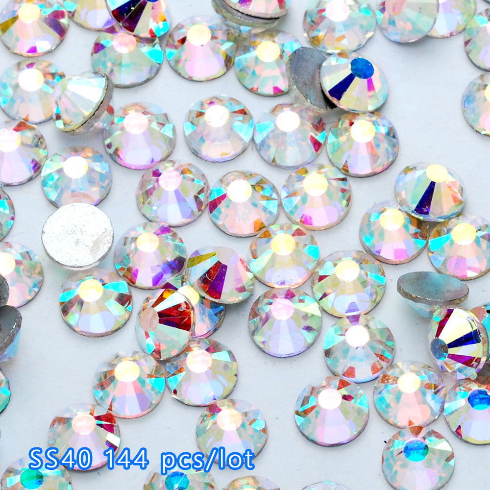 SS40 144PCS Non Hot Fix Crystal, Flat Back Clear AB Rhinestones for Nail Art,Wholesale