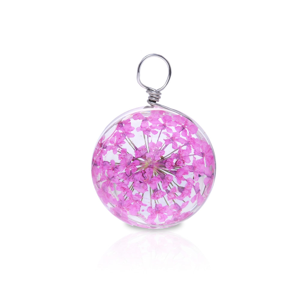 Natural Real Dried Flower Pendant Round Glass Locket Pendant, Real Pressed Flower Glass Dome Pendant Botanical Jewelry 10pcs